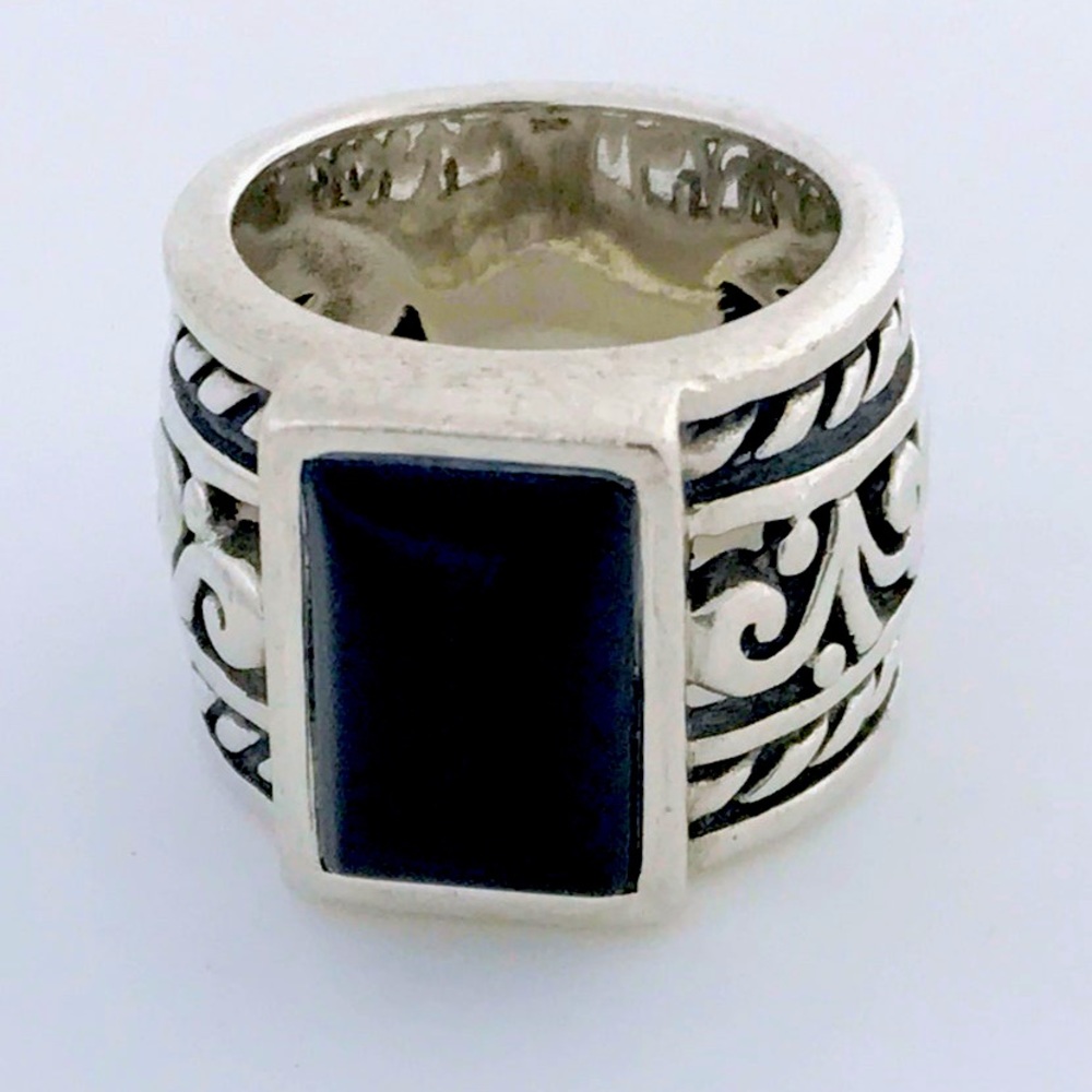 Silpada Vintage RARE Sterling Silver Black Onyx Filigree Scroll Ring